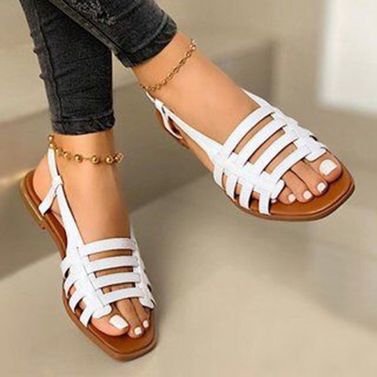 Damen Geflochtene Riemchen‑Slingback‑Sandalen mit quadratischer Zehenpartie und flacher Laufsohle EB