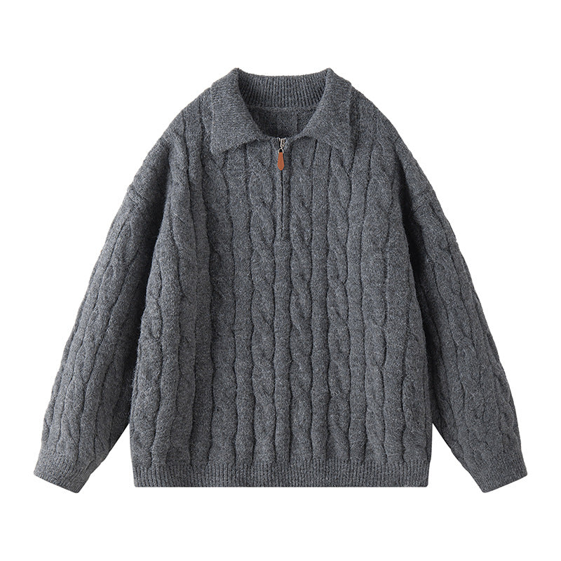 Damen Hochwertiger Strickpullover mit kurzem Reißverschluss und klassischem Kragen EB