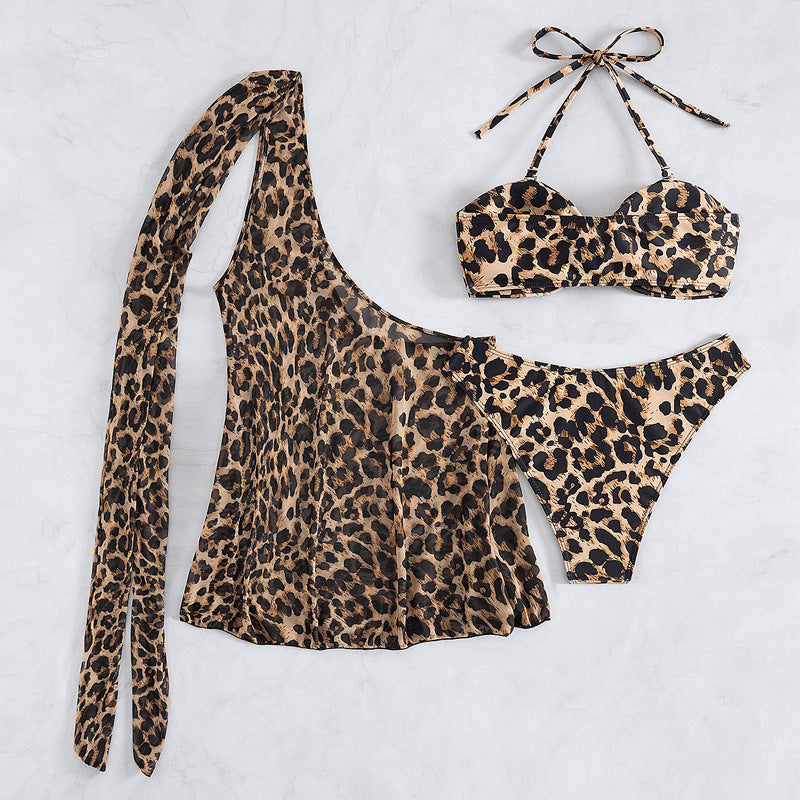 Damen Bikini-Set mit asymmetrischem Oberteil und tierischen Muster EB