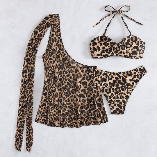 Damen Bikini-Set mit asymmetrischem Oberteil und tierischen Muster EB