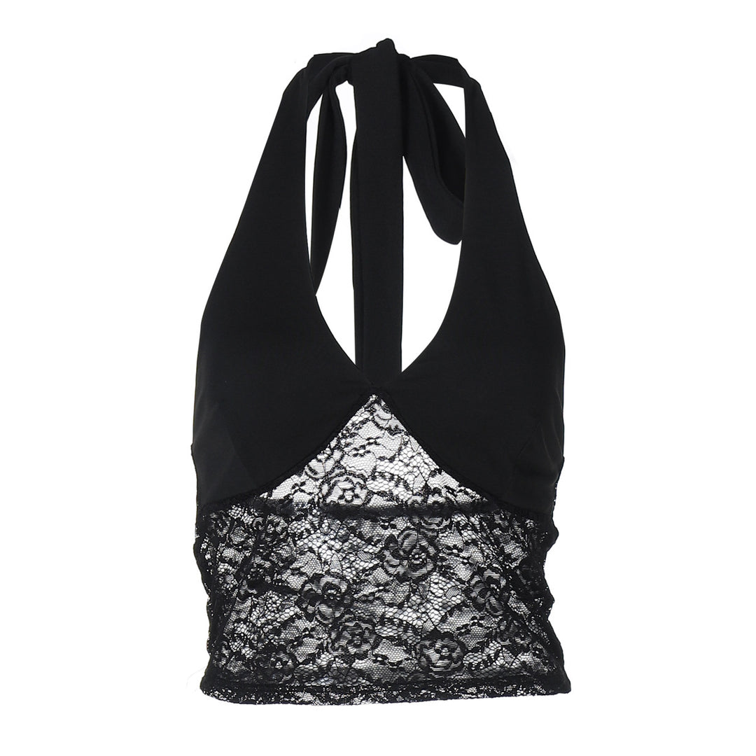 Damen Spitzen-Crop-Top mit Halterträgern und figurbetontem Schnitt EB