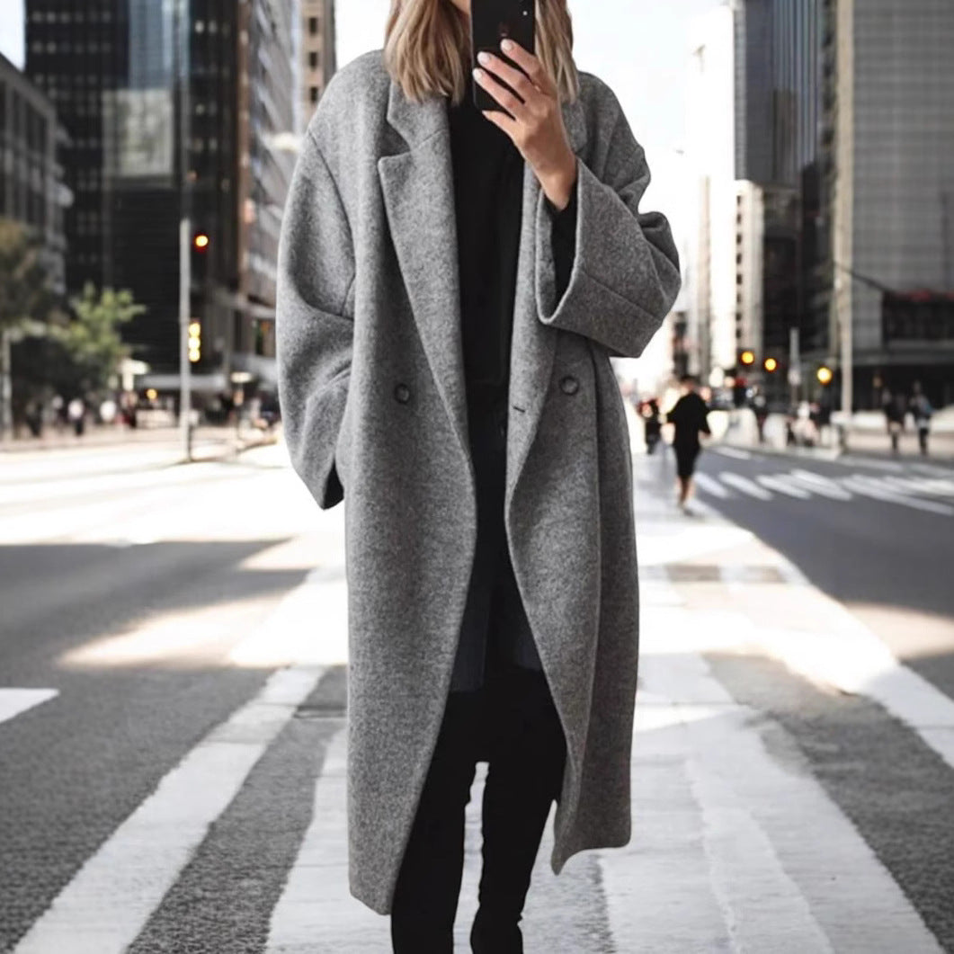 Damen Oversized Wollmantel mit elegantem Schnitt und praktischen Taschen EB