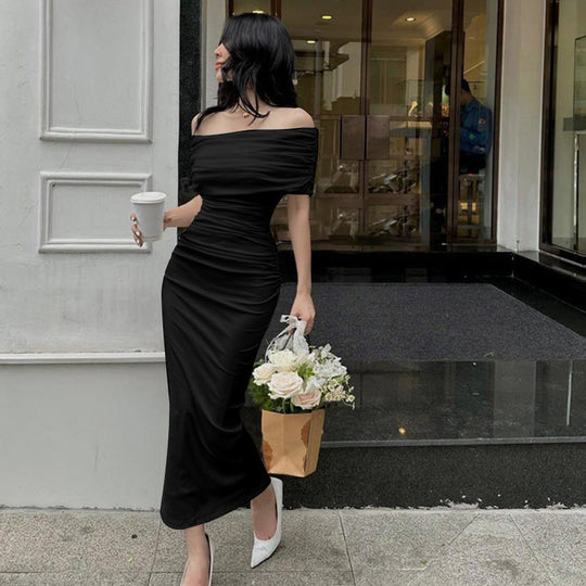 Damen Elegantes schulterfreies Cocktailkleid mit Raffungen EB
