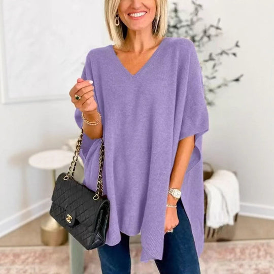 Damen lässiger Strickponcho mit V-Ausschnitt und übergroßem Schnitt EB
