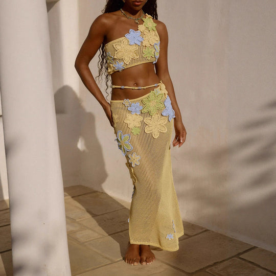 Damen Häkelrock mit floralen Applikationen und asymmetrischem Schnitt EB