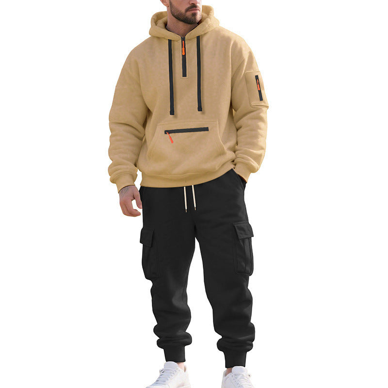 Herren Zweiteiliger Performance-Jogginganzug mit Kapuzen-Hoodie, wasserabweisenden Reißverschlüssen und Cargo-Jogger EB