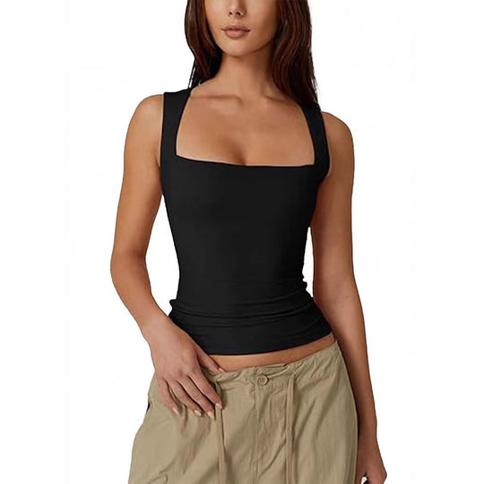 Damen eng anliegendes Tanktop mit quadratischem Ausschnitt und atmungsaktiver Struktur EB