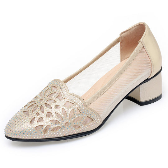 Damen Ballerinas mit filigranem Blumenmuster und transparenten Mesh-Einsätzen EB