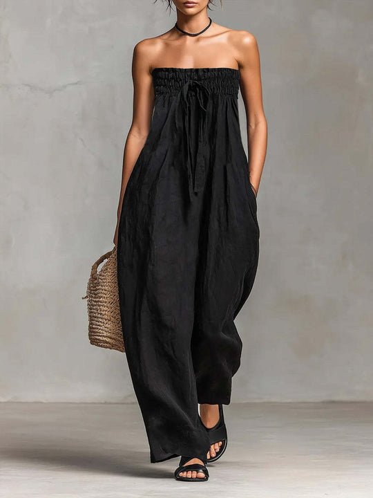 Damen Lässiges Jumpsuit mit elastischem Oberteil und weitem Bein EB