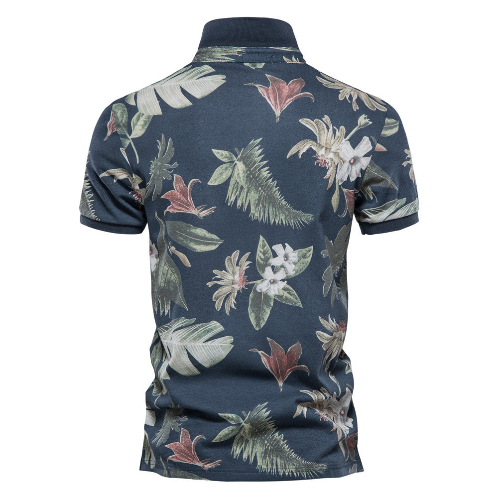 Herren Polohemd mit floralem Design und klassischem Kragen EB