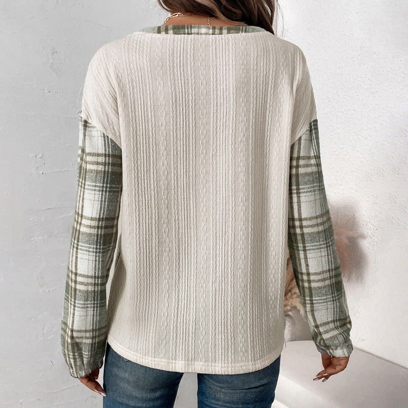 Damen lässiges Hemd mit Karodesign und Knopfleiste EB