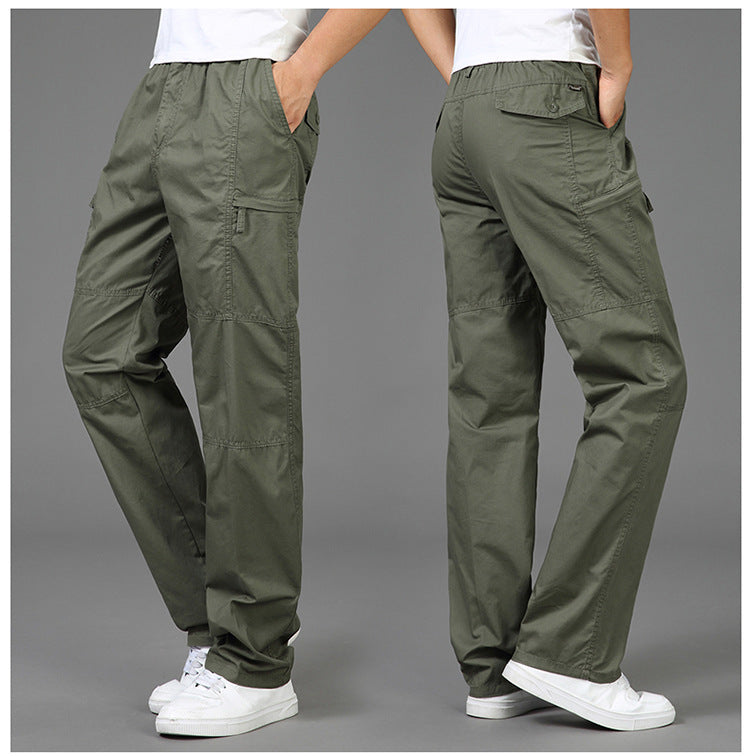 Damen lockere Cargo-Hose mit elastischem Bund, Mehrfachtaschen und Knieabnähern EB