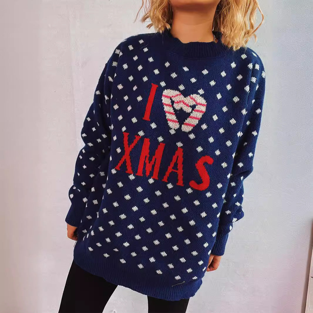 Damen Strickpullover mit festlichem Weihnachtsdesign und lockerer Passform EB