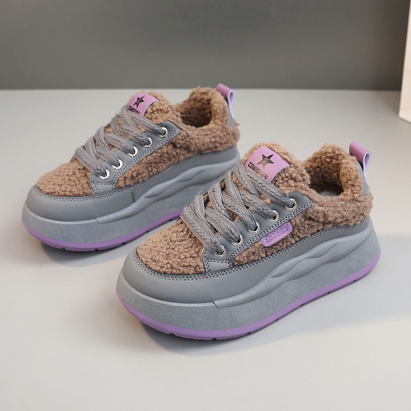 Damen modische Sneaker mit glänzenden Akzenten und kuscheliger Stoffoberfläche EB