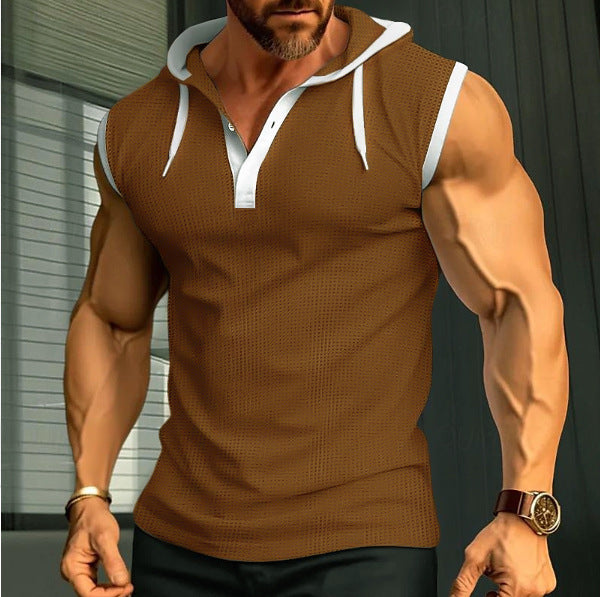 Herren ärmelloses Polo-Shirt mit stylishem Kapuzenkragen EB