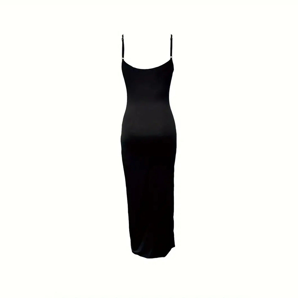 Damen figurbetontes Maxikleid mit seitlichen Rüschendetails und tiefem Schlitz EB
