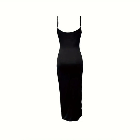 Damen figurbetontes Maxikleid mit seitlichen Rüschendetails und tiefem Schlitz EB