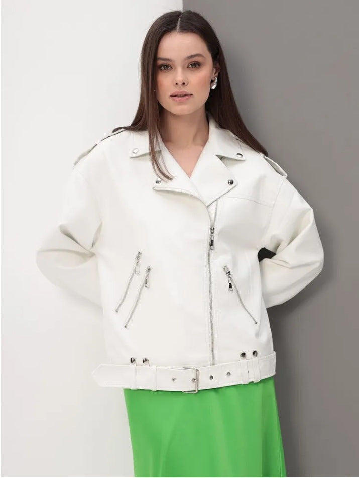 Damen modische Bikerjacke mit innovativen Details EB