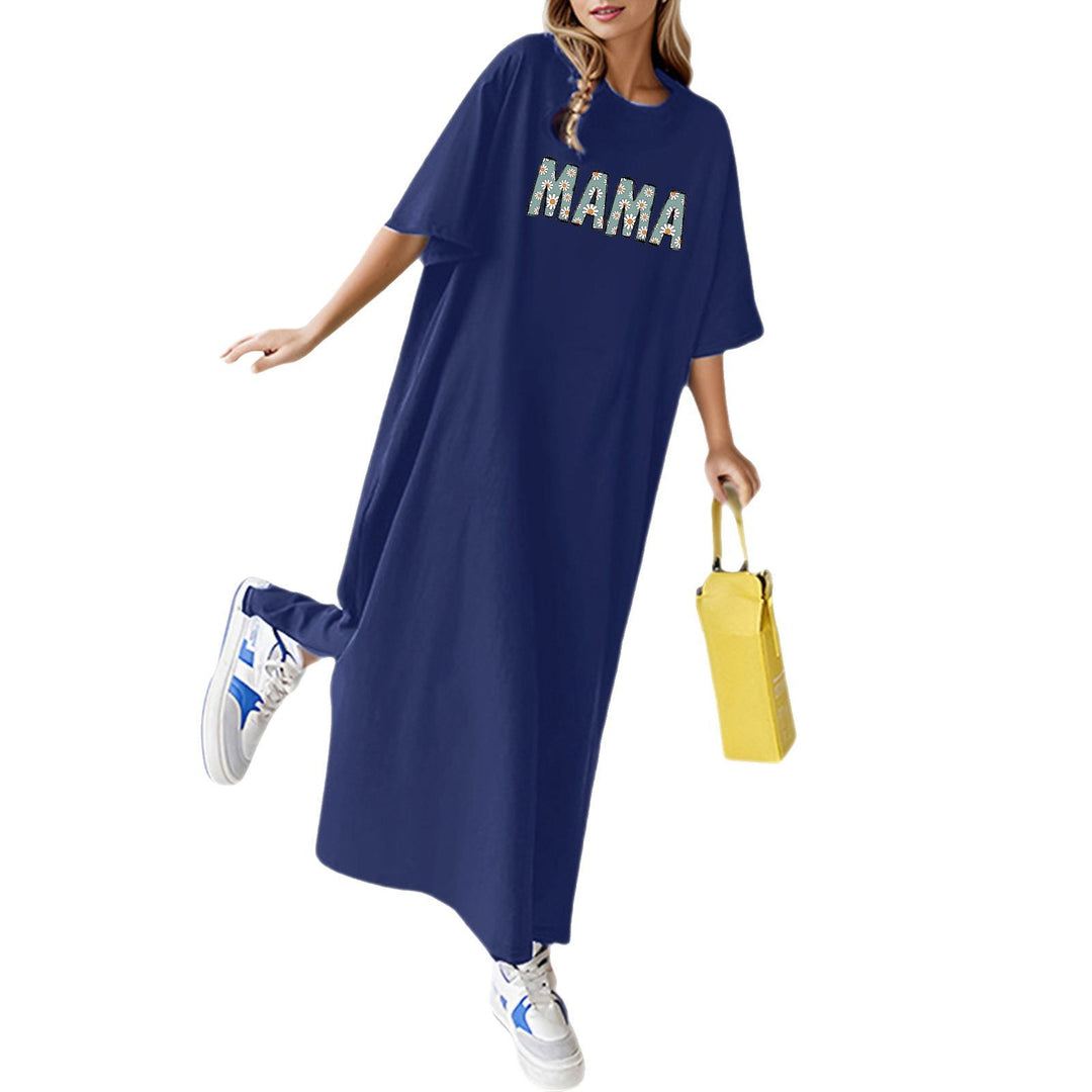 Damen nan florales Statement-Maxikleid im Oversize-T-Shirt-Stil mit Rundhalsausschnitt EB