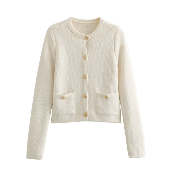 Damen Strickjacke mit dekorativen Knöpfen und Taschen EB
