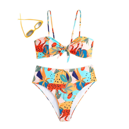 Damen Hochtailliertes Bikini-Set mit verspielt floralen Mustern EB