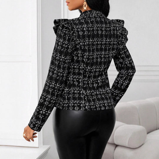 Damen Modische Plissee-Jacke mit Reißverschluss und Rüschen EB
