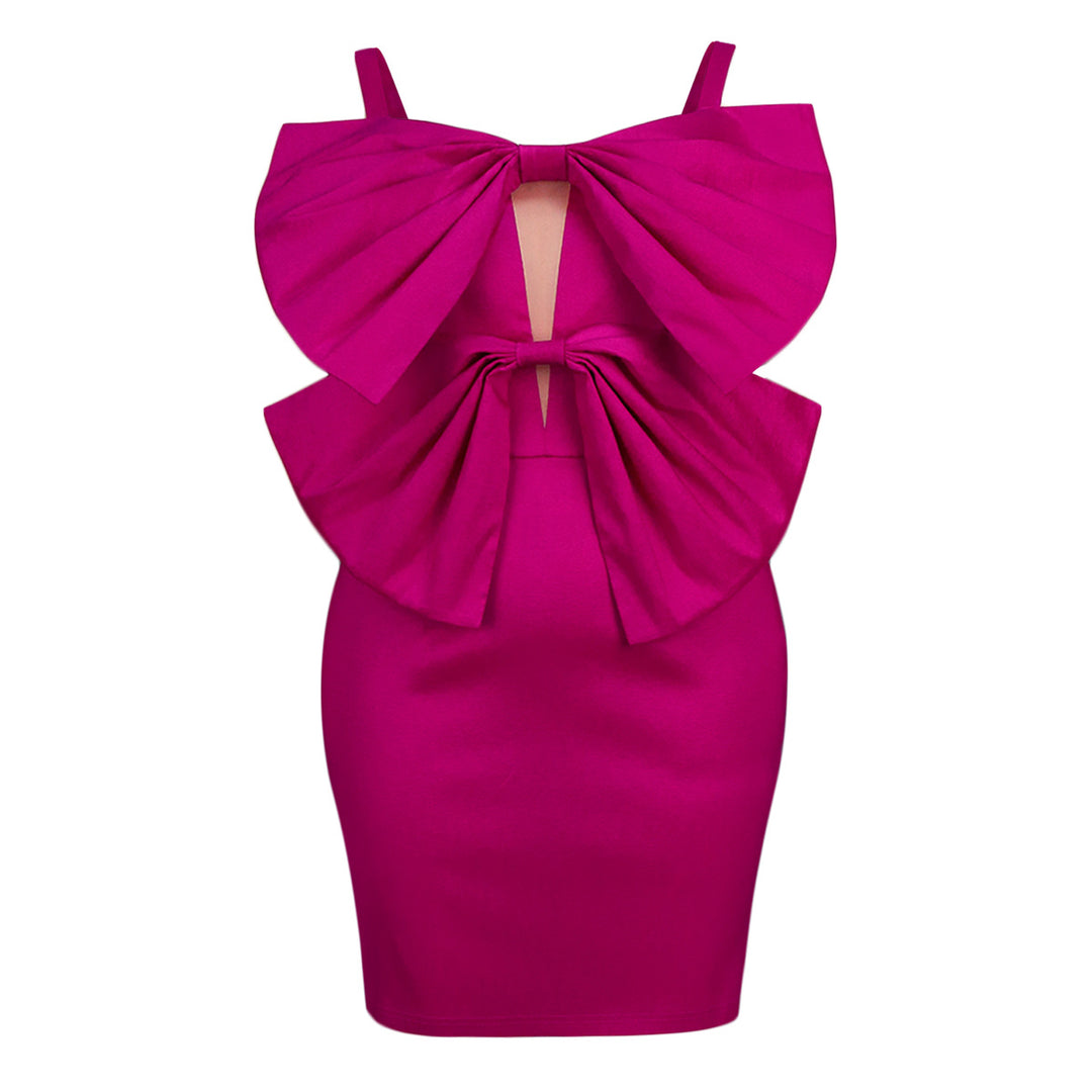 Damen figurbetontes Kleid mit voluminösen Schleifen EB