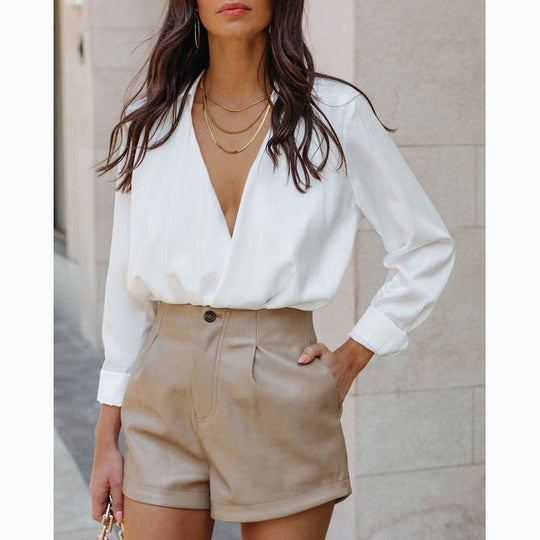 Damen Modische High-Waist-Shorts mit eleganter Färbetechnik und praktischen Taschen EB