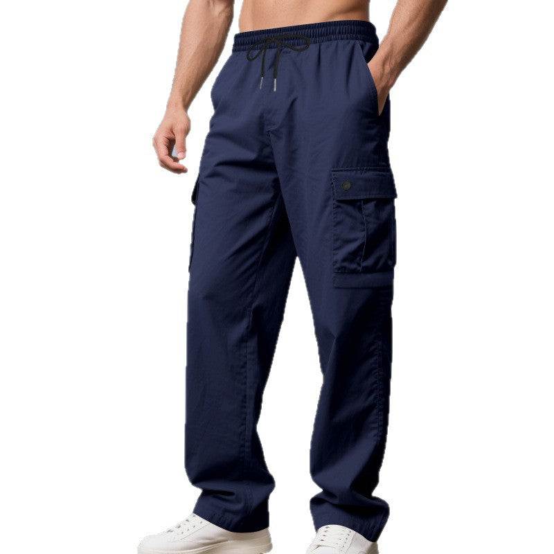 Herren nan leichte Cargo-Freizeithose mit elastischem Tunnelzugbund, geradem Bein und funktionalen Klapptaschen EB