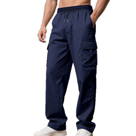Herren nan leichte Cargo-Freizeithose mit elastischem Tunnelzugbund, geradem Bein und funktionalen Klapptaschen EB