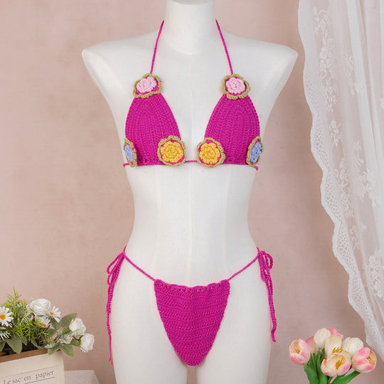 Damen Elegantes Häkel-Bikini-Set mit floralen Applikationen EB