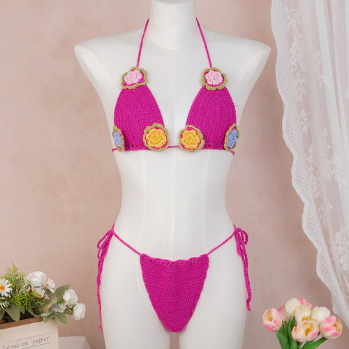 Damen Elegantes Häkel-Bikini-Set mit floralen Applikationen EB