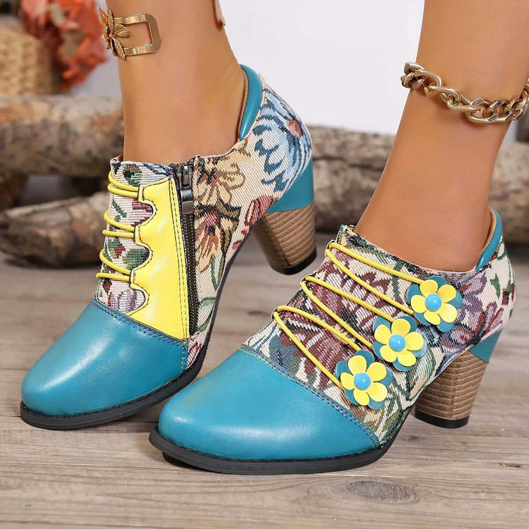 Damen Stiefeletten mit floralem Design und komfortablem Blockabsatz EB