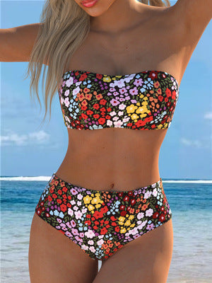 Damen Bikini-Set mit strapazierfähigem Bandeau-Oberteil und hoch geschnittenen Badeshorts EB