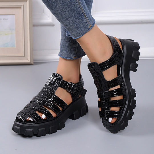 Damen Plateau-Sandalen mit trendigem Riemendesign und stabiler Gummisohle EB