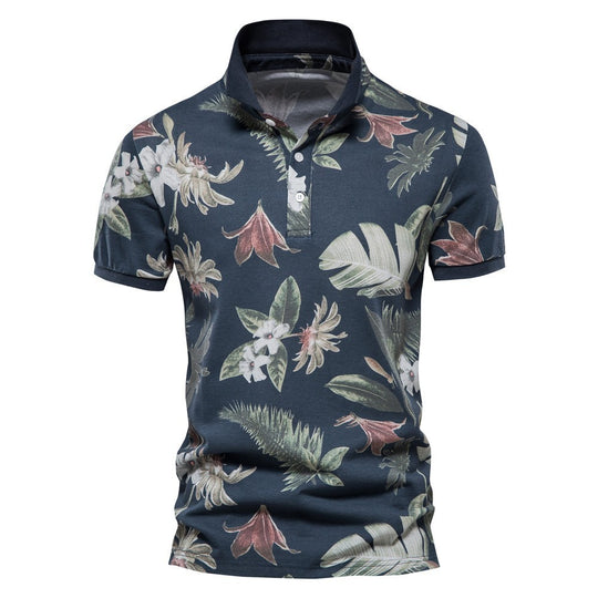 Herren Polohemd mit floralem Design und klassischem Kragen EB