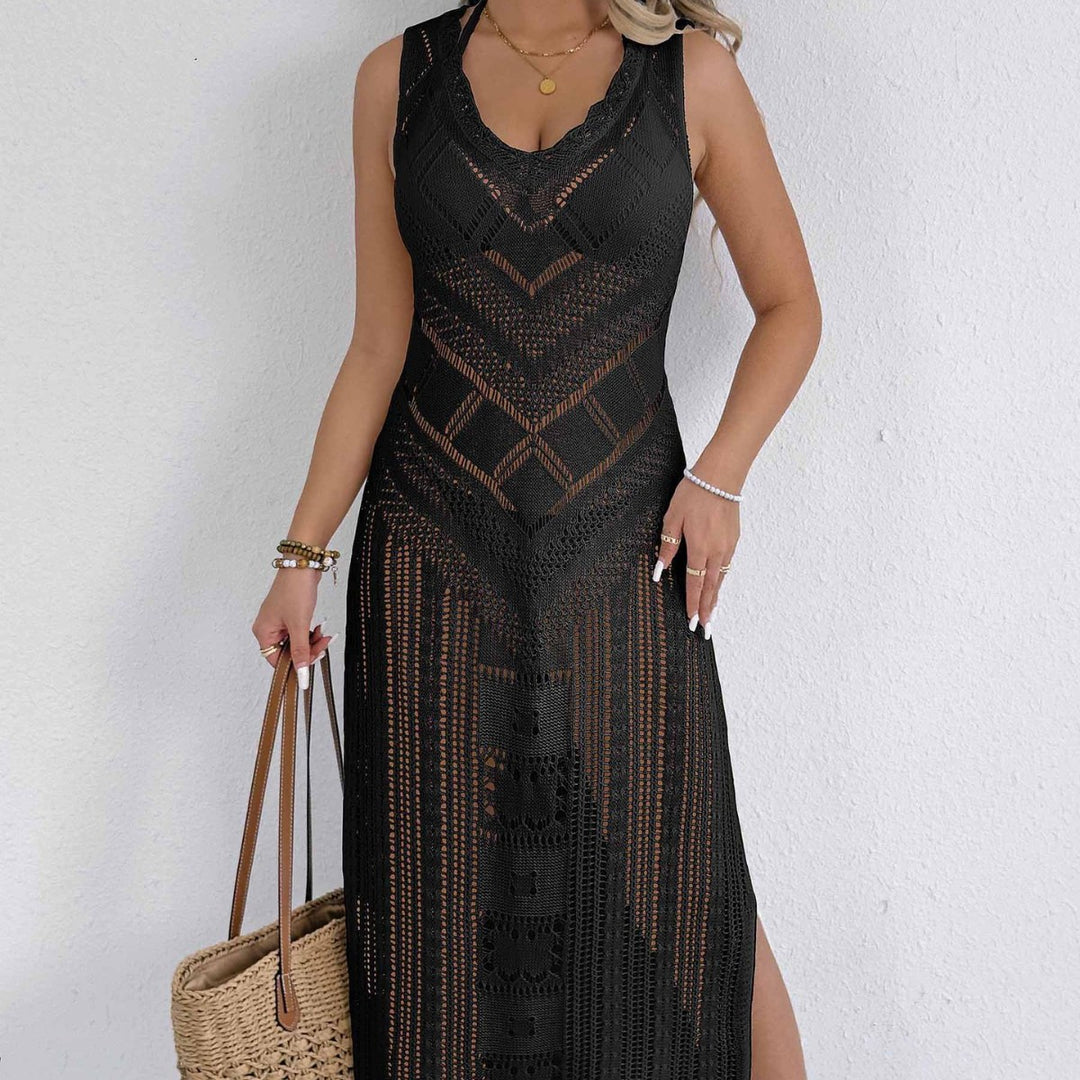 Damen gehäkeltes Maxikleid mit dezenter Lochmuster-Optik EB