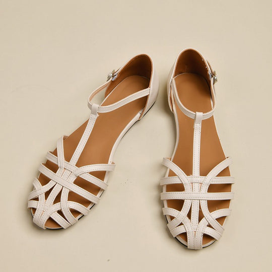 Damen elegante Flachsandalen mit verstellbarem Riemen und modischem Schnitt EB