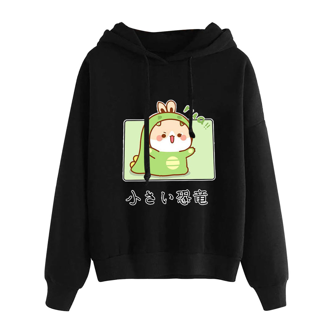 Damen nan kurz geschnittener Cropped-Kapuzenpullover mit niedlicher Frosch-Illustration und verstellbarer Kapuze EB