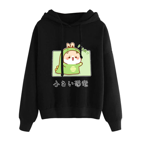 Damen nan kurz geschnittener Cropped-Kapuzenpullover mit niedlicher Frosch-Illustration und verstellbarer Kapuze EB