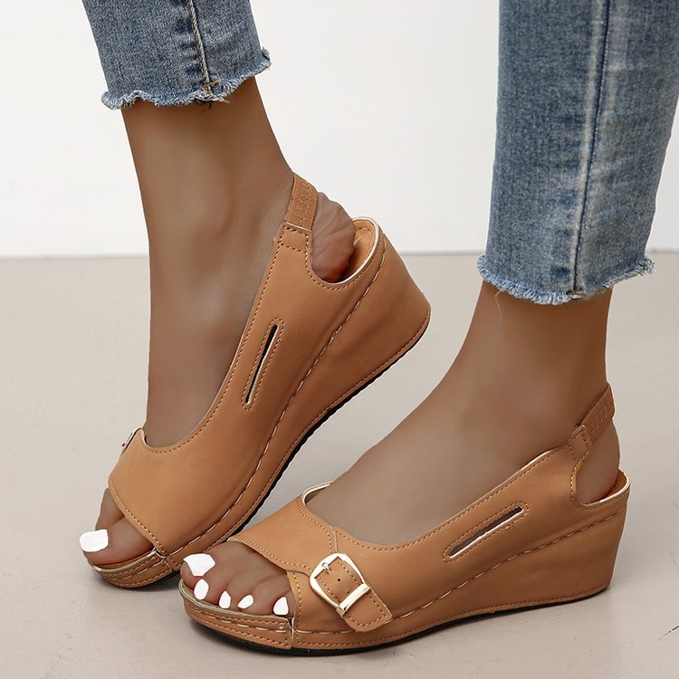 Damen Wedge-Sandalen mit komfortablem Riemchendesign EB