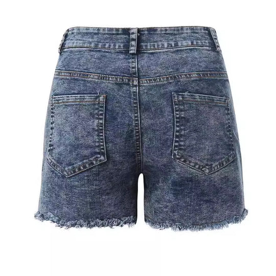 Damen Hochtaillierte Jeans-Shorts mit fransigem Saum EB