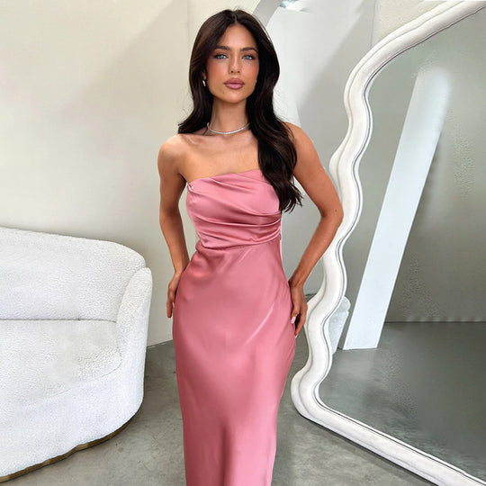 Damen Elegantes Satin-Maxikleid mit figurformendem Schnitt EB