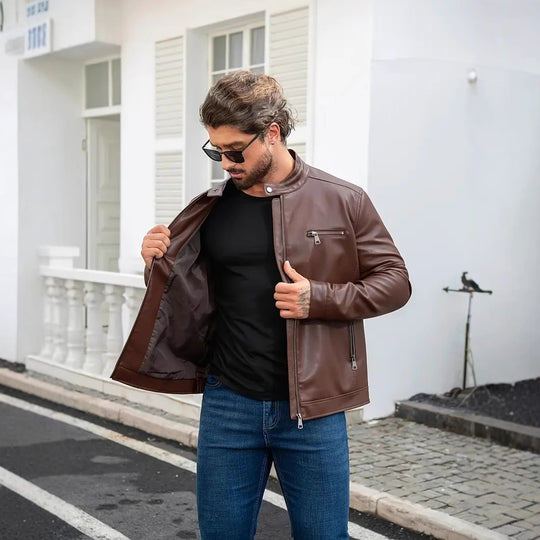 Herren moderne Kunstlederjacke mit Reißverschlüssen EB