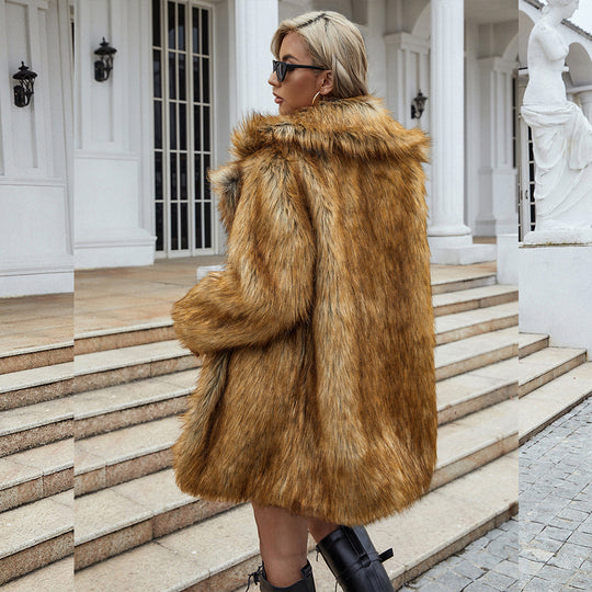 Damen Eleganter Kunstpelz-Mantel mit voluminösen Ärmeln EB