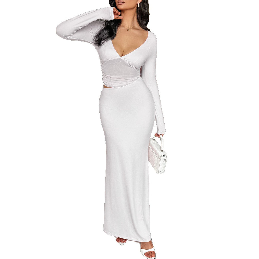 Damen nan tailliertes Maxikleid mit tiefem V‑Ausschnitt, seitlichem Cut‑Out und figurbetonter Stretch‑Silhouette EB