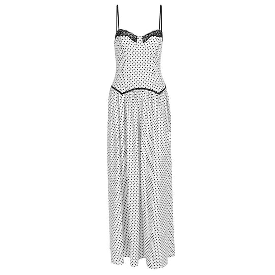 Damen Maxikleid mit gepunktetem Design und Spitzendetails EB
