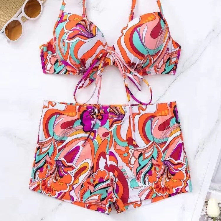 Damen Zweiteiliges Bikini-Set mit hochgezogenem Höschen und verstellbaren Trägern EB