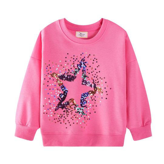 Mädchen Sweatshirt mit glitzerndem Sternenmotiv EB