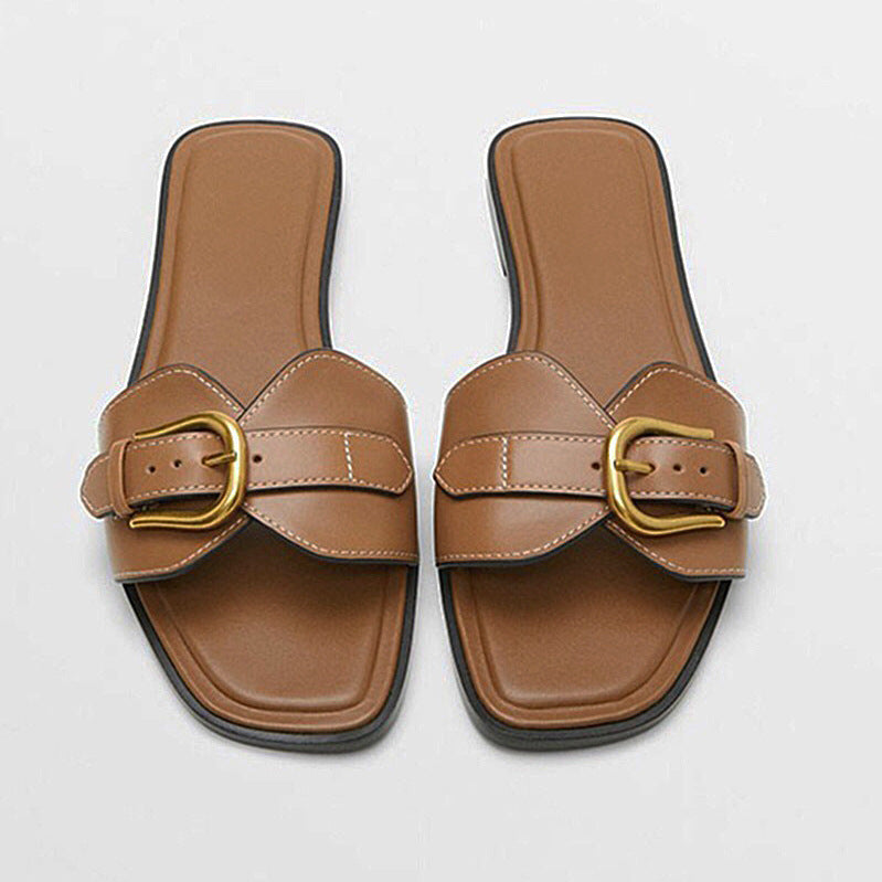 Damen Bequeme Slides mit dekorativem Schnallenakzent EB